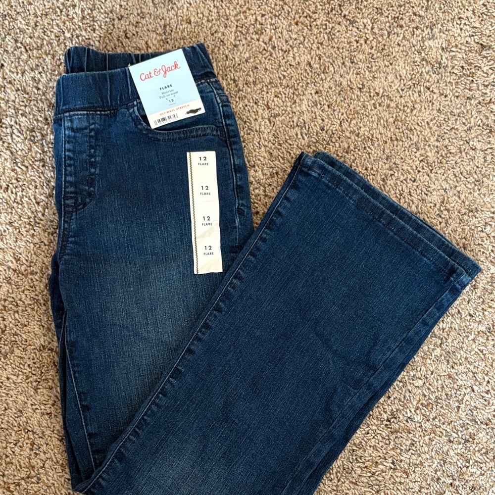 Cat & Jack Girls Blue Flare Leg Pull on Jeans size 12